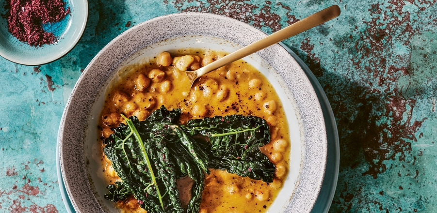 Recipe: Braised chickpeas with sumac greens